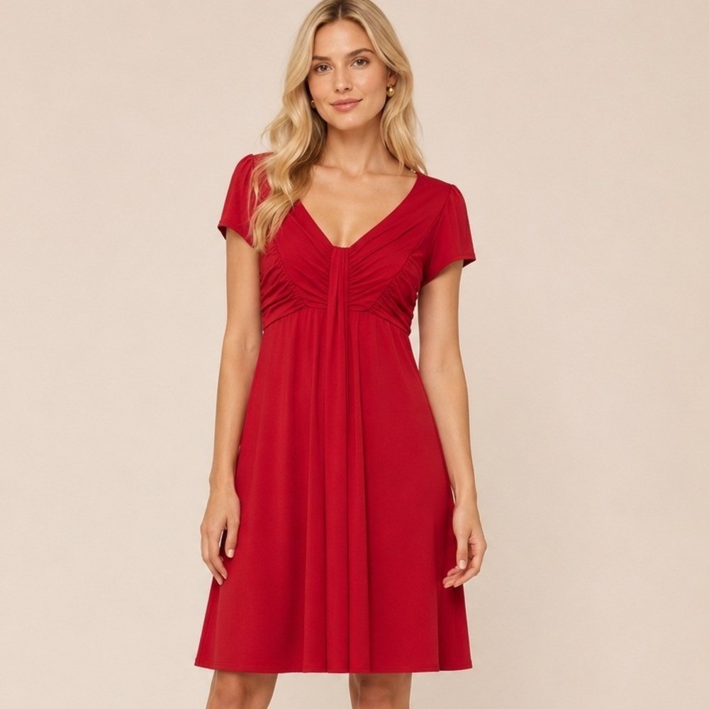 Laundry by Design Red V-Neck Ruched Empire‎ Waist Sheath Dress Womens 10